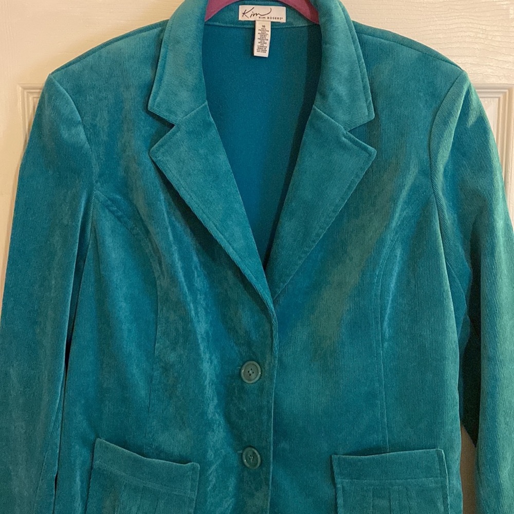 Kim Rogers Jacket SZ 16 . Vintage with shoulder pads. Turquoise.